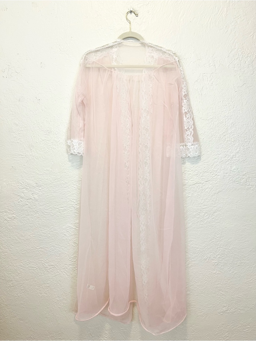 Val Mode Vintage Peignoir Set Nightgown Robe Light Pink White Lace Trim Small S - Picture 10 of 15